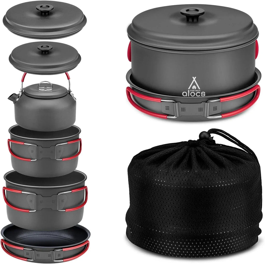 Camping Cookware Set – Compact Hard Alumina Pots & Pans w/ Carry Bag