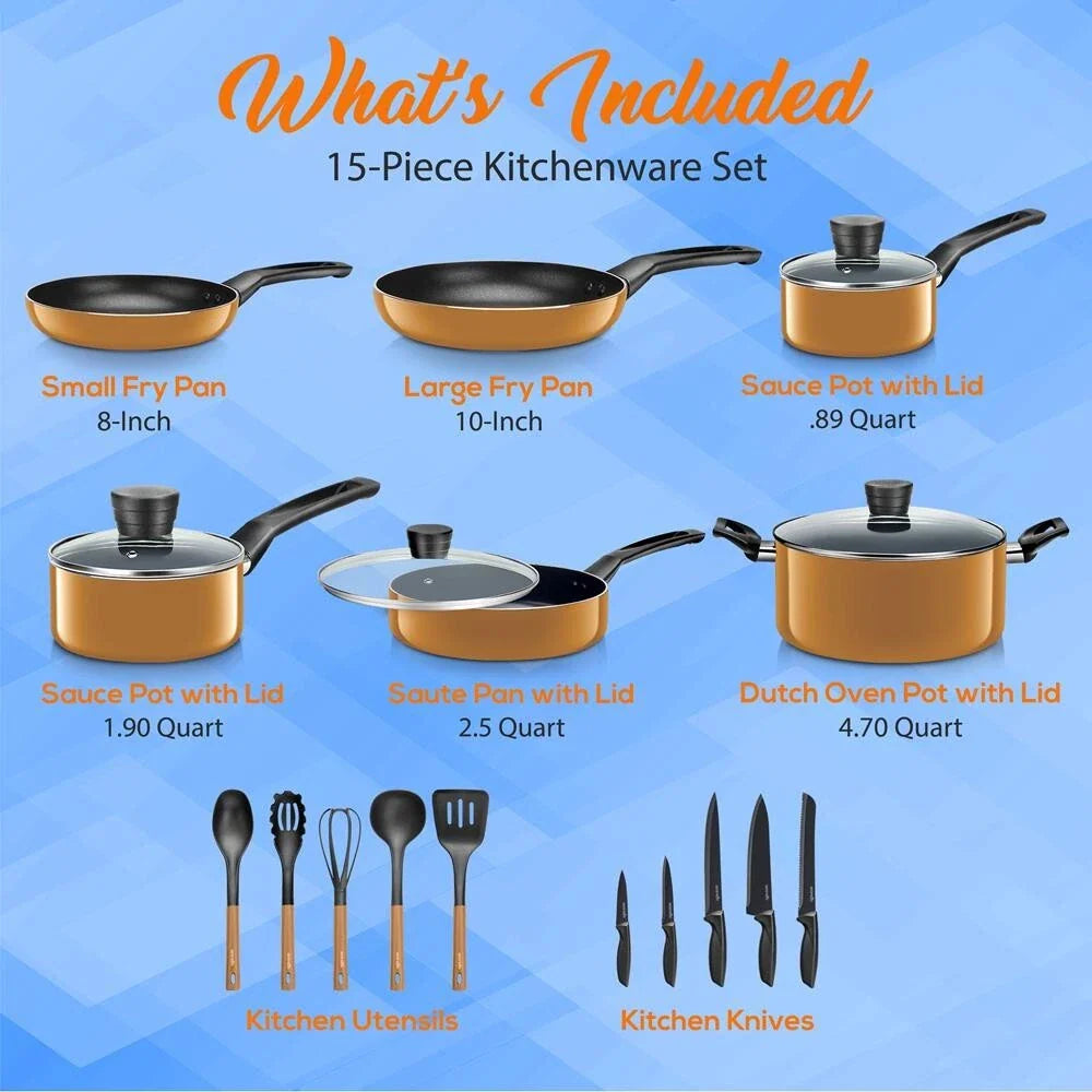 20 Pcs Kitchenware Pots & Pans Set-Black Non-Stick Coating Inside