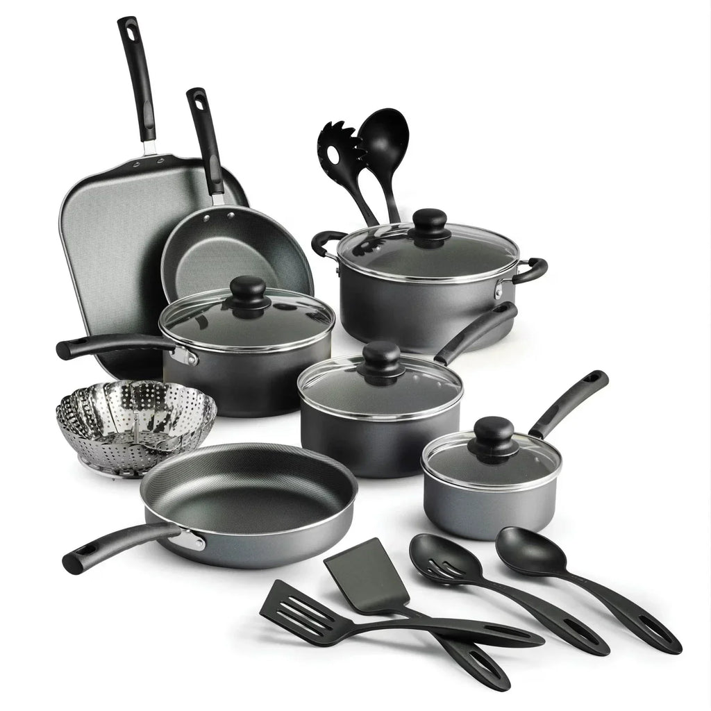 18 Piece Non-stick Cookware Set, Steel Gray - NEW