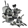 18 Piece Non-stick Cookware Set, Steel Gray - NEW