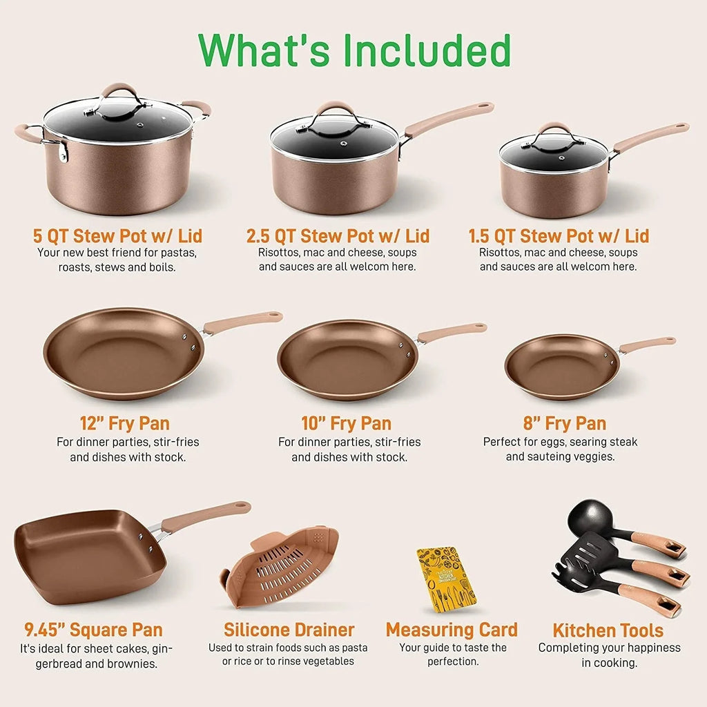 14Pcs Kitchenware Pots & Pans Set-17.56lbs, High Qualified, Non Stick